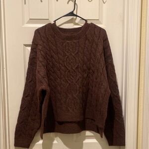 Brown Cable Knit Crew Neck Sweater